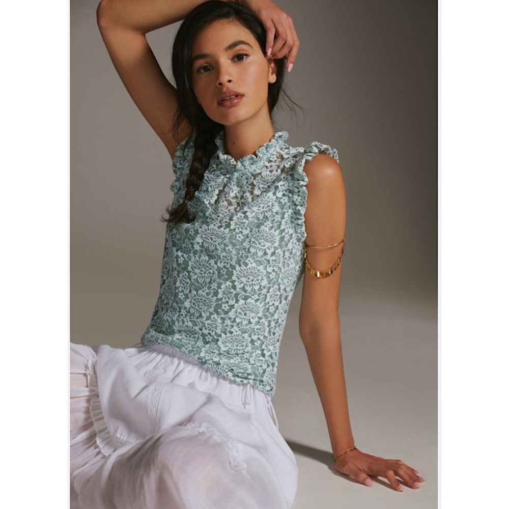 Anthropologie DOLAN Ruffle Lace Tank in Mint. Size S. NWOT